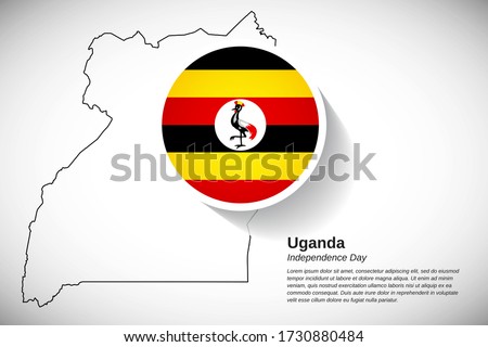 Independence day of Uganda. Modern national country flag of Uganda with outline map. Creative greeting card or banner vector illustration