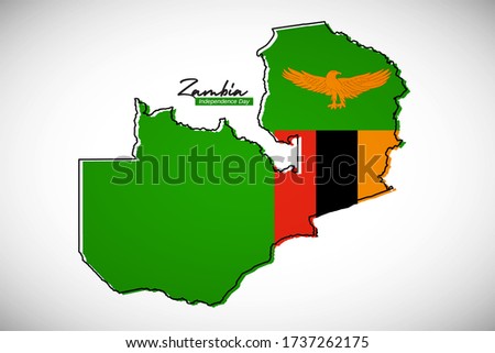 Happy independence day of Zambia. Classic national country map with Zambia flag vector illustration