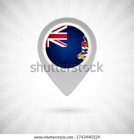 Shiny map pin with flag of Cayman Islands country. Abstract map marker with flag over classic background