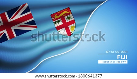 Abstract independence day of Fiji background with elegant fabric flag and typographic illustration