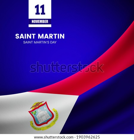 Creative Saint Martin flag on fabric texture. Vintage style national day background