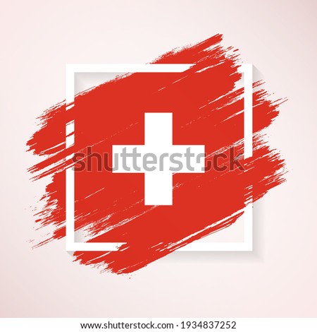 Brush flag of Switzerland with grunge abstract brush stroke on white frame background