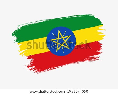 Ethiopia flag made in textured brush stroke. Patriotic country flag on white background