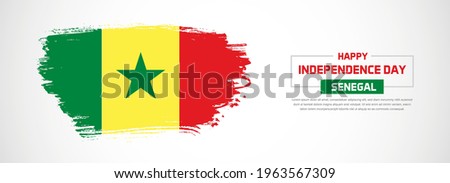 Abstract flag of Senegal on hand drawn brush strokes. Happy Independence Day with grunge style vector background