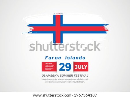 Happy national Day of Faroe Islands. Abstract country flag on hand drawn brush stroke vector patriotic background.