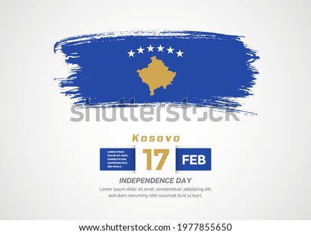 Happy Independence Day of Kosovo. Abstract country flag on hand drawn brush stroke vector patriotic background.