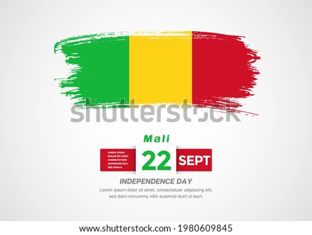 Happy Independence Day of Mali. Abstract country flag on hand drawn brush stroke vector patriotic background.