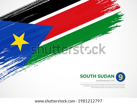 Flag of South Sudan with creative painted brush stroke texture background