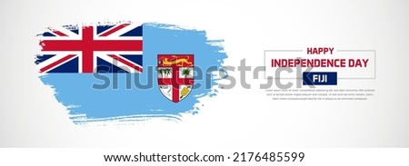 Abstract flag of Fiji on hand drawn brush strokes. Happy Independence Day with grunge style vector background