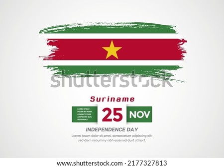 Happy Independence Day of Suriname. Abstract country flag on hand drawn brush stroke vector patriotic background.