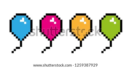 8 bit pixel colored balloons vector