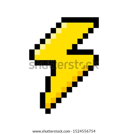 8 bit pixel yellow lightning. vector illustration