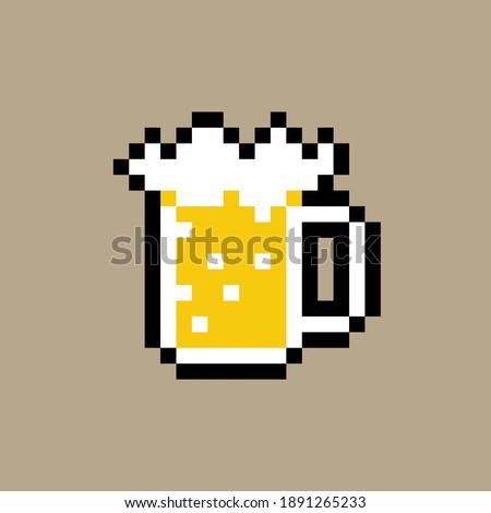 8 bit pixel mug of beer. vector illustration of isolated object