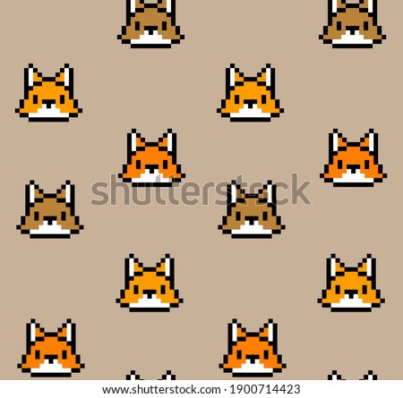 8 bit pixel fox. orange head of a cartoon fox. vector illustration. isolated object