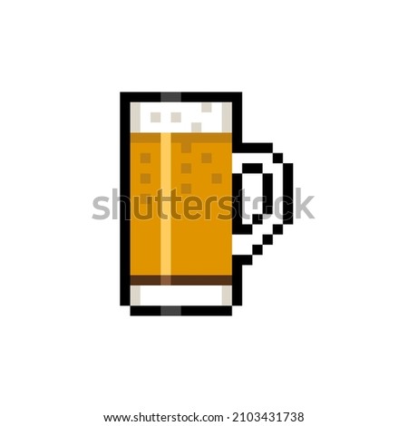 8 bit pixel mug of beer. vector illustration of isolated object. white background