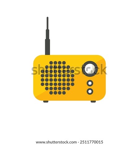 Yellow portable radio. Flat design. Vector illustration. White background. Isolated object