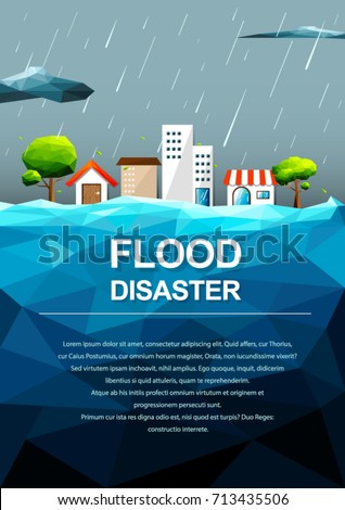 Polygonal flooding in city-Flood Disaster concept.Vector Illustration.