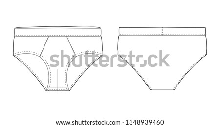 Brief pants underwear isolated technical sketch. Vector illustration of men underpants. Man underwear. Front and back views.