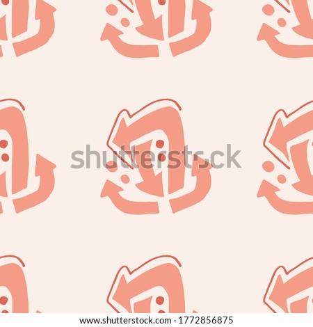 Abstract geometric pattern with arrows symbol in coral tones. Simple backdrop. Design in pastel tones. Perfect for wrapping paper, wallpaper, textile, fabric. Vector illustration.