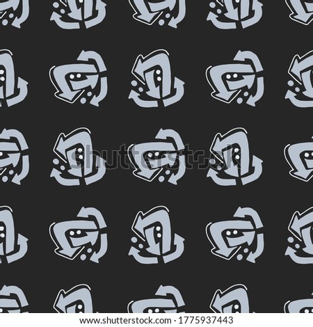 Arrows symbol seamless geometric abstract pattern. Light blue figures on black background. Design in dark tones. Perfect for wrapping paper, wallpaper, textile, fabric. Vector illustration.