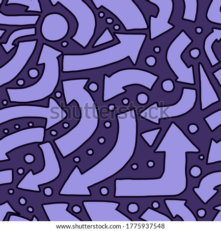 Geometric abstract seamless pattern with arrows symbol. Purple background with lilac elements. Perfect for wrapping paper, wallpaper, textile, fabric. Vector illustration.