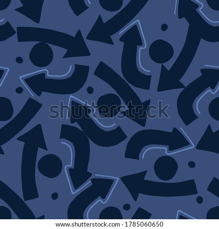 Rotation arrows geometric pattern on navy blue background. Abstract elements wallpaper. Simple wallpaper. Designs for wrapping paper, textile, fabric. Vector illustration.