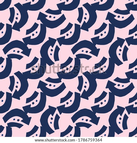 Diagonal seamless pattern with dark blue arrows. Bright pink background. Designed for wrapping paper, wallpaper, textile, fabric. Vector illustration.