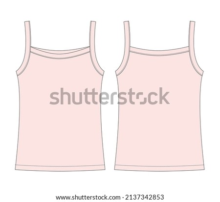 Baby sleeveless tank top with straps technical sketch. Children outline undershirt. Light pink color. Back and front view. Front and back view. CAD fashion design. Vector illustration