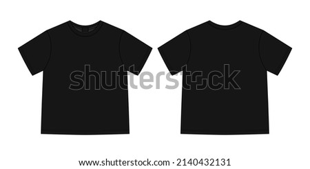 Apparel technical sketch unisex oversize t shirt. T-shirt design template. Black color. Front and back views. Vector CAD technical fashion illustration.