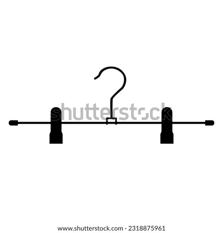 Metal coat hanger with clothespins outline icon. silhouette coat hanger for trousers. Front view. Isolated on white background. Vector illustration