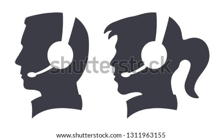 call center man woman headset silhouette icon