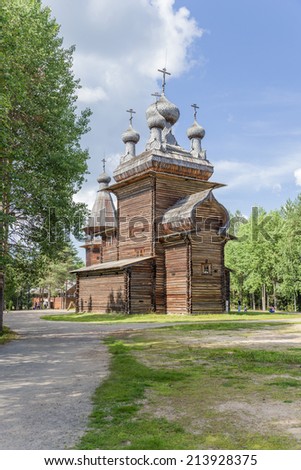 ARKHANGELSK, RUSSIA - AUG 1, 2013: Photo of Our Lord`s Ascension Church of the Kusheretsky Parish, 1668. Arkhangelsk State Museum of Wooden Architecture and Folk Art Mallye KorelyÃ¢