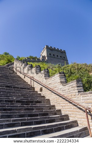 China, Juyongguan. Steps on the Great Wall and watchtower