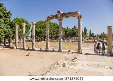EPHESUS, TURKEY - JUN 28, 2014: Photo of ruins Tetragonos Agora, Roman period. Ephesus is a candidate for inscription on the World Heritage list of UNESCO
