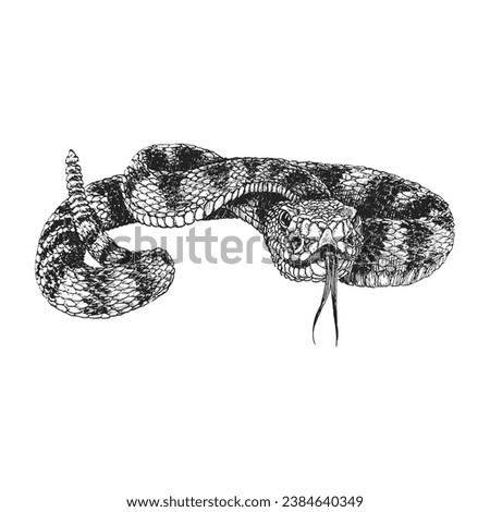 Rattlesnake, hand drawn sketch in vector, vintage illustration of animal in engraving style