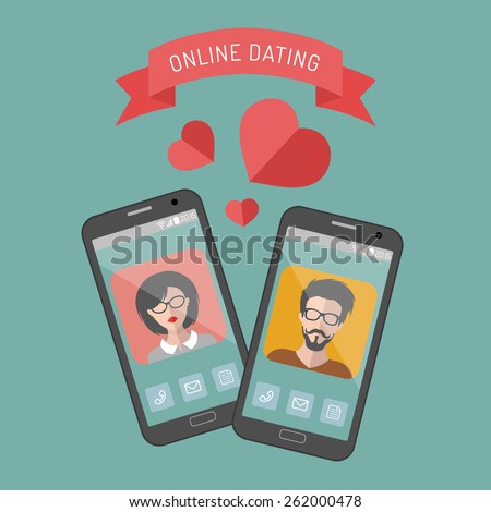 Vector illustration of online dating man and woman app icons in flat style