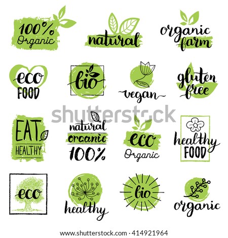 Vector Eco Organic Bio Logos, Labels. Vegan, Healthy Food Signs. Raw ...