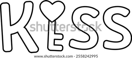 Hand drawn Kiss word outline.
Valentine kiss text vector.
Transparent background.
