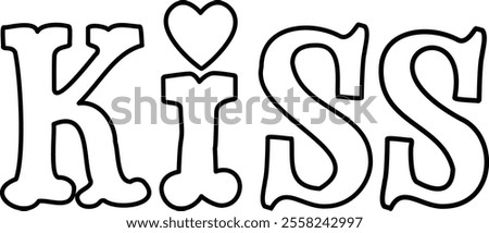 Hand drawn Kiss word outline.
Valentine kiss text vector.
Transparent background.
