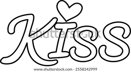 Hand drawn Kiss word outline.
Valentine kiss text vector.
Transparent background.
