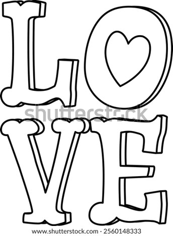 Valentine love text outline.
Isolated love word letters typography outline.
Transparent background.