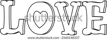 Valentine love text outline.
Isolated love word letters typography outline.
Transparent background.