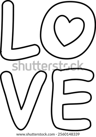 Valentine love text outline.
Isolated love word letters typography outline.
Transparent background.