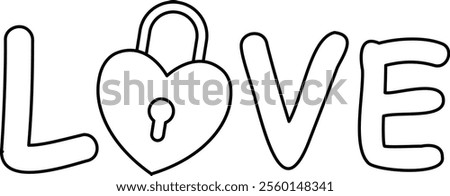 Valentine love text outline.
Isolated love word letters typography outline.
Transparent background.