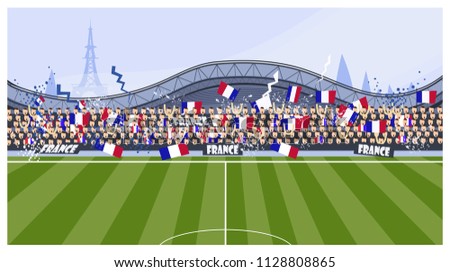 Football fans vector illustration. Match, field, bleacher, France. Soccer concept. Can be used for topics like world cup, championship, sport, fan club