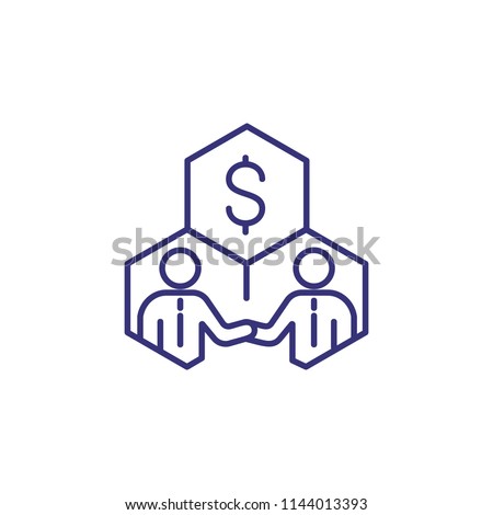 Stakeholders line icon. Money, businessmen, cells. Business concept. Can be used for topics like finance, investment, shareholding, stockholding