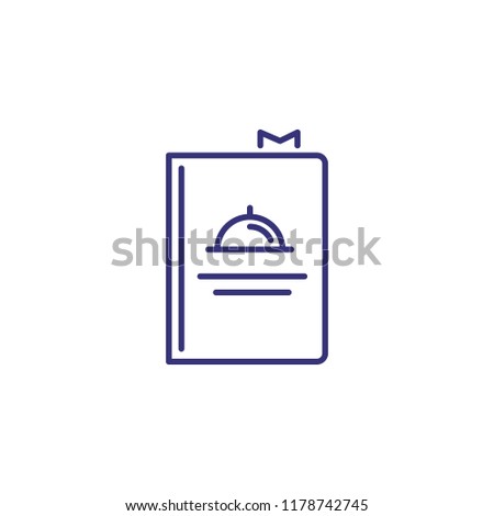 Menu with cloche symbol line icon. Cookery book, cafe, order. Restaurant concept. Vector illustration can be used for topics like food, catering, service