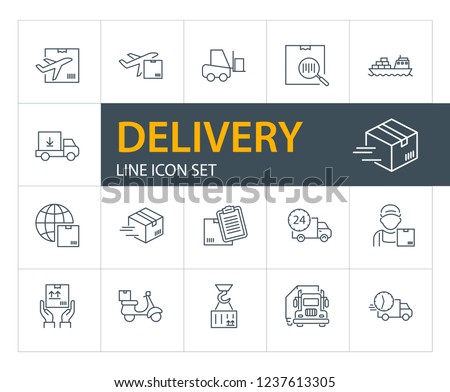 Delivery line icon set. Courier, ship, truck. Shipment concept. Can be used for topics like cargo, mailing, postal service