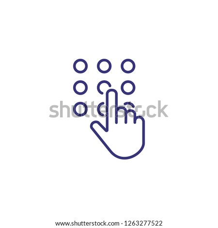Code lock line icon. Hand touching keypad on white background. Security concept. Vector illustration can be used for topics like app, mobile, banking, program