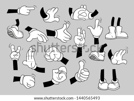 Cartoon hands and legs set. Feet in boots and arms in gloves. Communication concept. Vector illustrations can be used for topics like different actions, gestures, body language